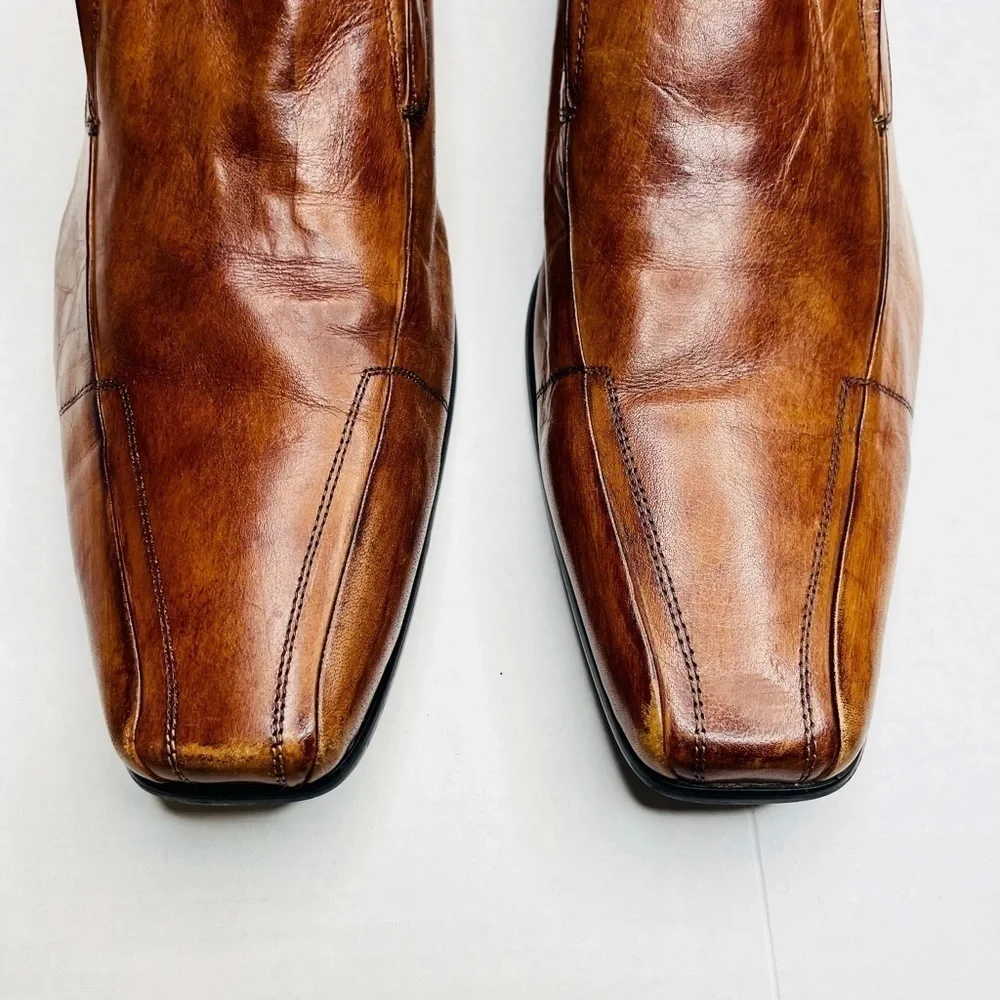 Aldo Men’s Cognac Brown Leather Long Square Toe Dress Loafers Size 45/US 12